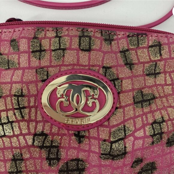Sharif Brand Leopard Animal Print Crossbody Leather Embossed Bag Gold Overtones - Picture 3 of 7
